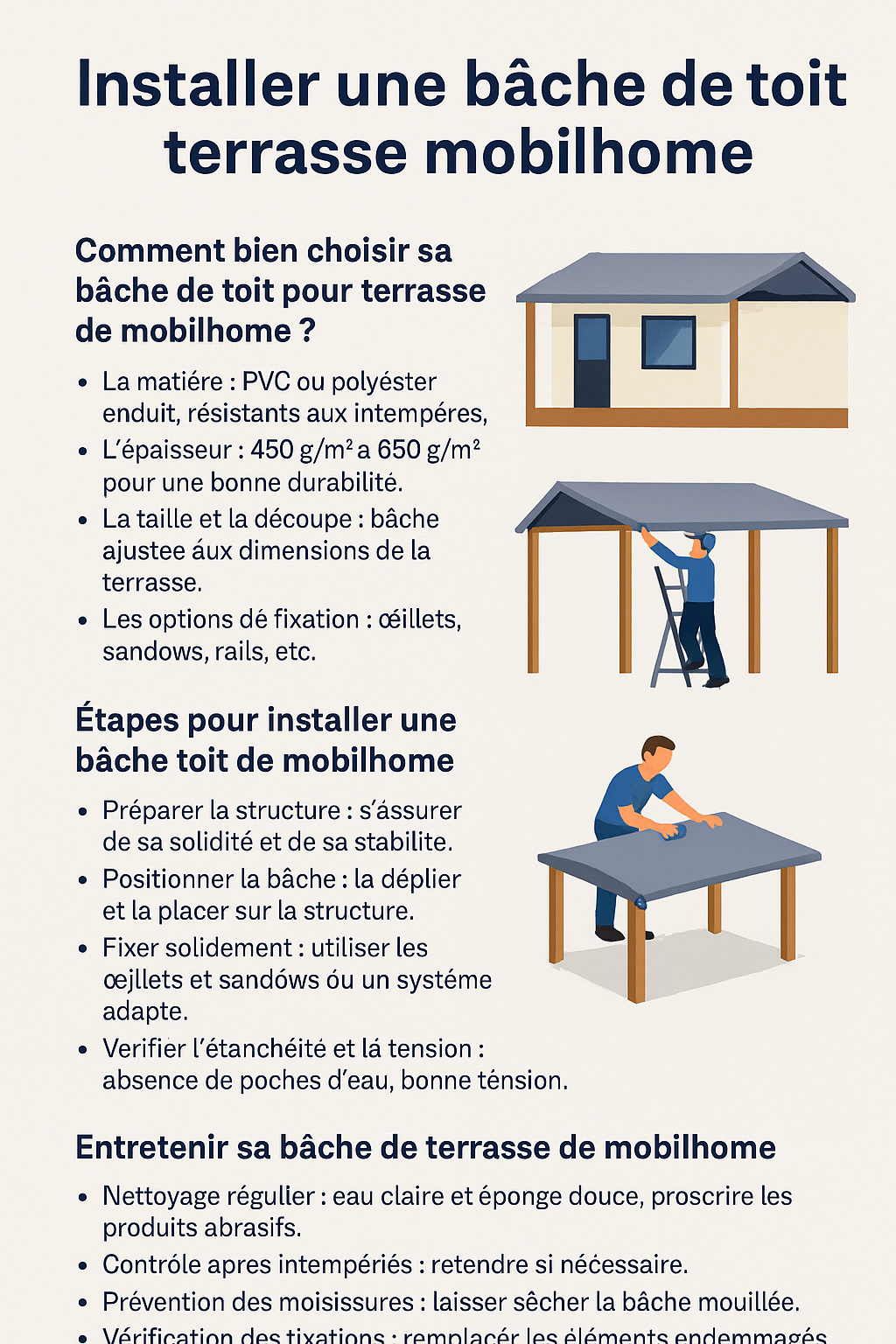 Installer une bâche de toit terrasse mobil home
