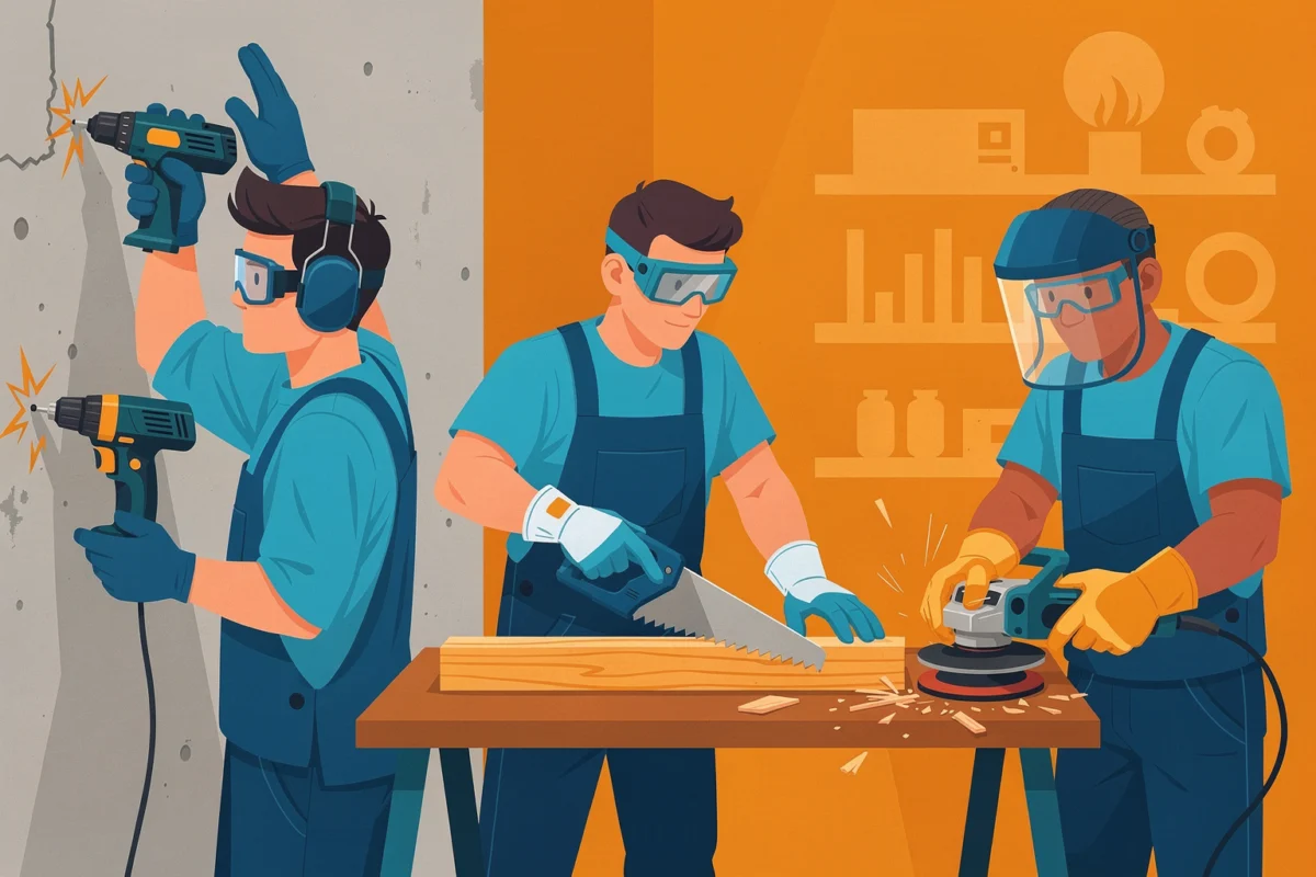 Choisir des EPI cohérents avec la tâche, pas avec l’hab Choisir des EPI cohérents avec la tâche, pas avec l’habitude — Illustration — accidents bricolage — Mon Coach Brico