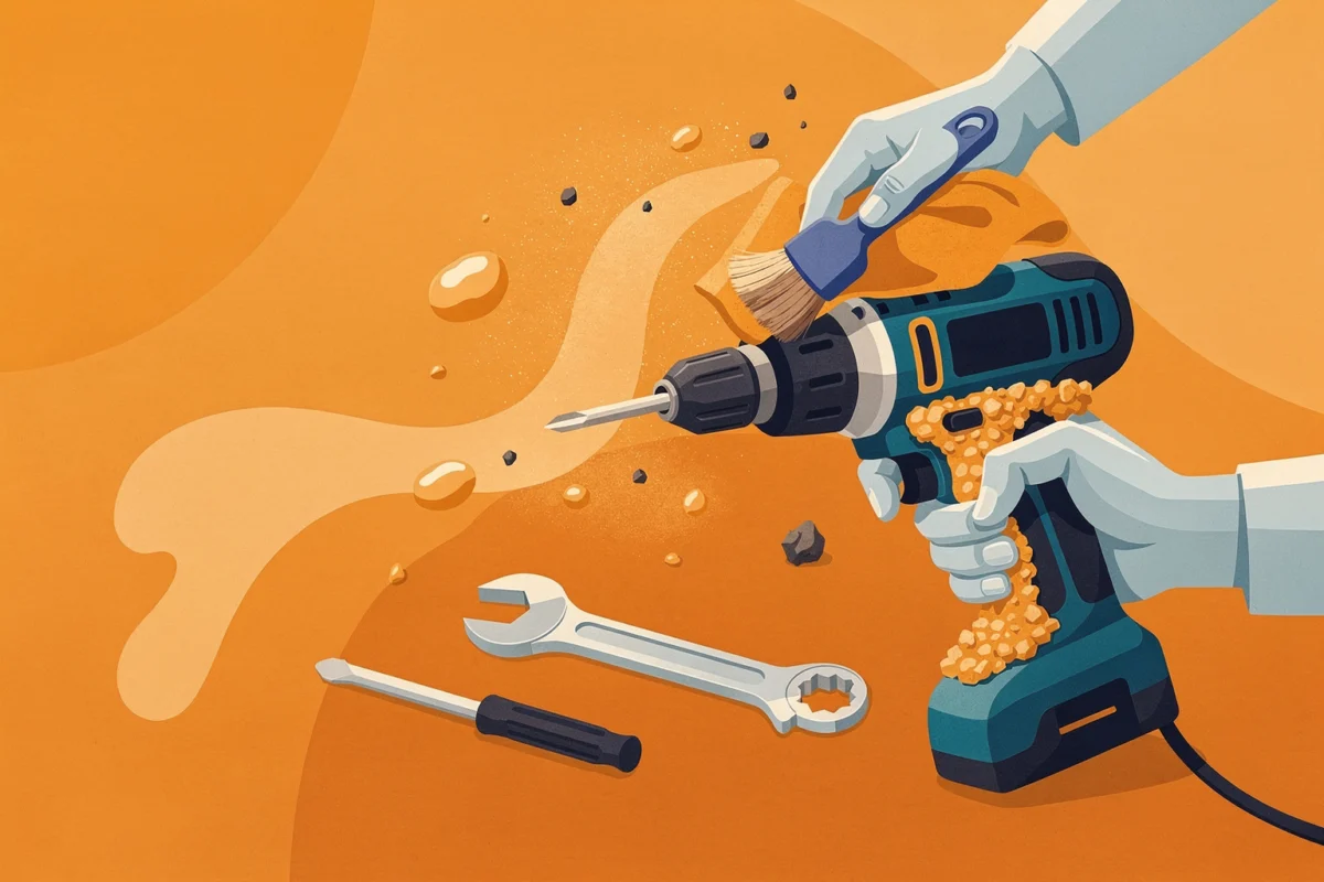 Nettoyer après usage pour éviter l’encrassement — Illustration — entretien outils bricolage — Mon Coach Brico