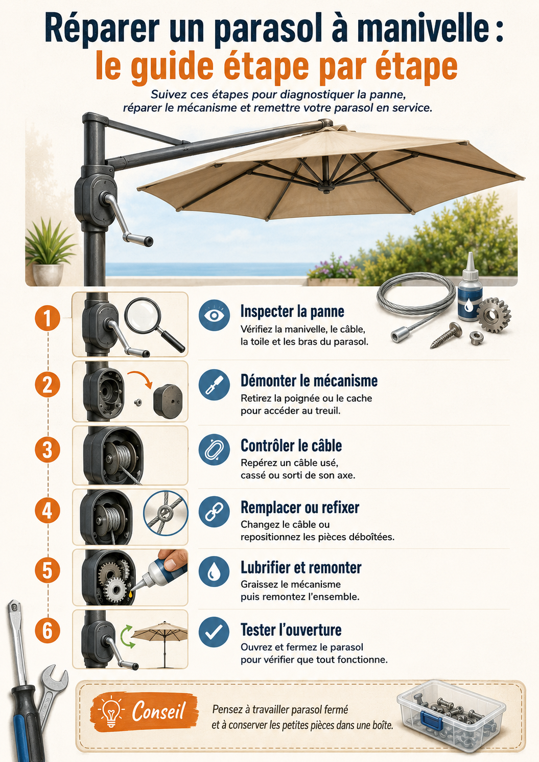 Réparer un parasol à manivelle : le guide étape par étape